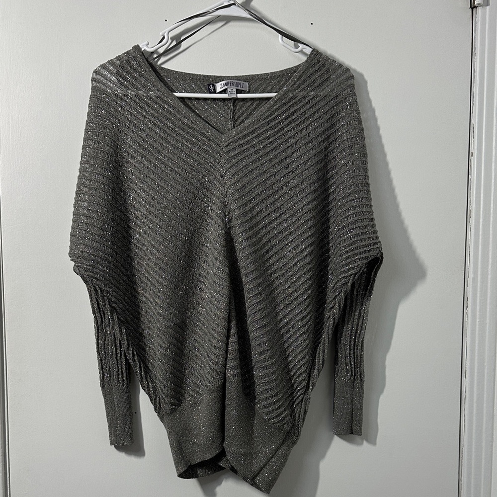Jennifer Lopez Gray V-Neck Sweater